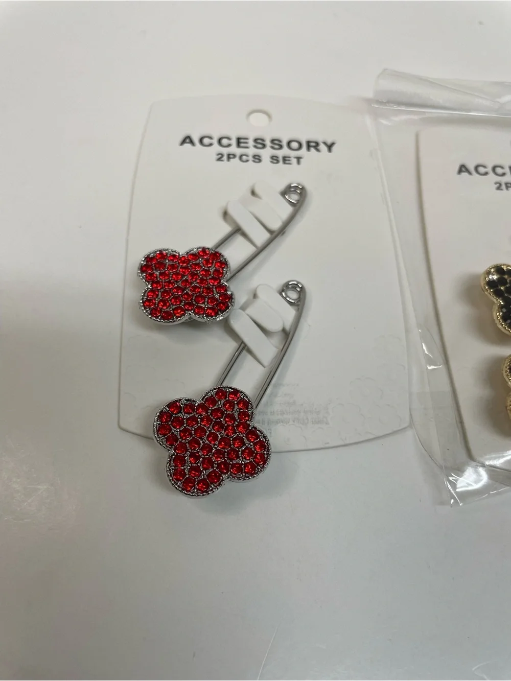 Red and Black Clover Crystal Brooch Set - 2 Sets NWT